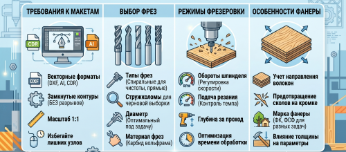 Фрезеровка фанеры на станках с ЧПУ: требования к макетам, выбор фрез и режимов